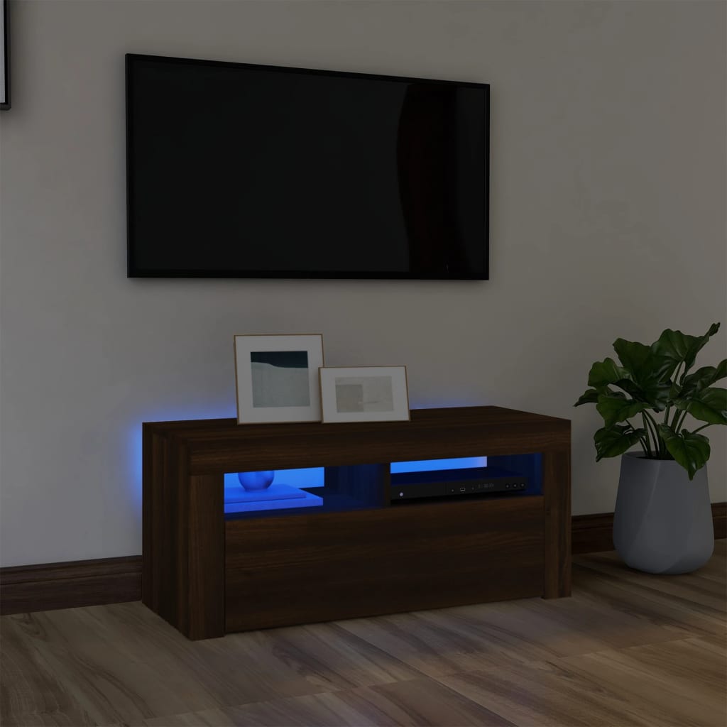vidaXL TV ormarić s LED svjetlima boja smeđeg hrasta 90 x 35 x 40 cm