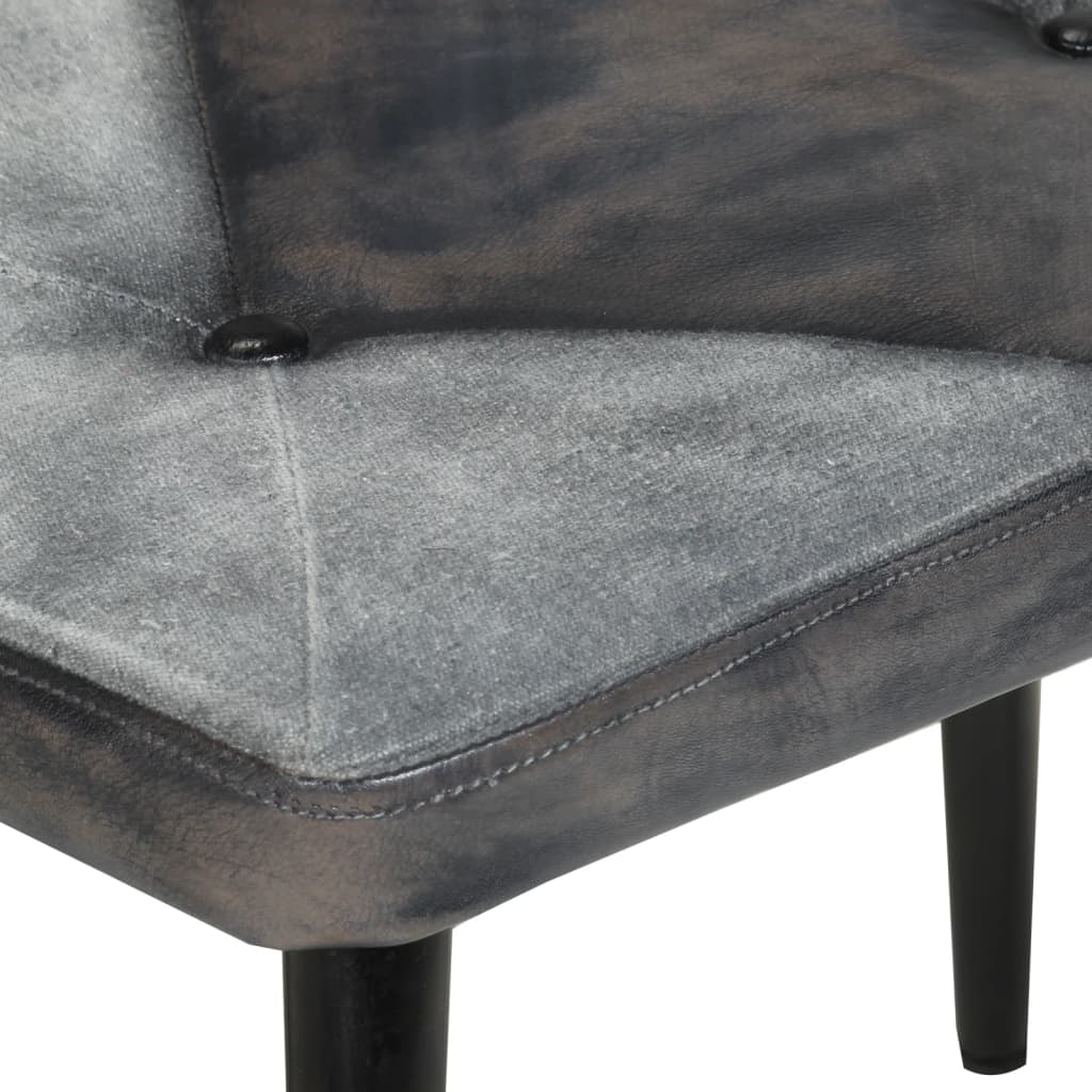 vidaXL Fotelja s osloncem za noge siva od prave kože i platna
