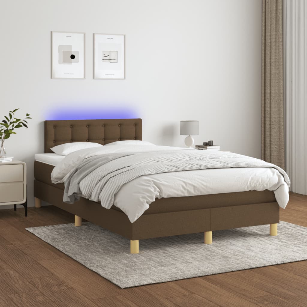 vidaXL Krevet s oprugama i madracem LED tamnosmeđi 120x190 cm tkanina