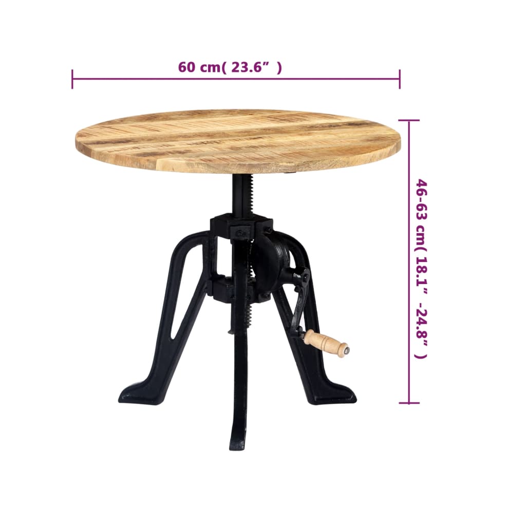 vidaXL Bočni stolić od masivnog drva manga i željeza 60 x (46 - 63) cm