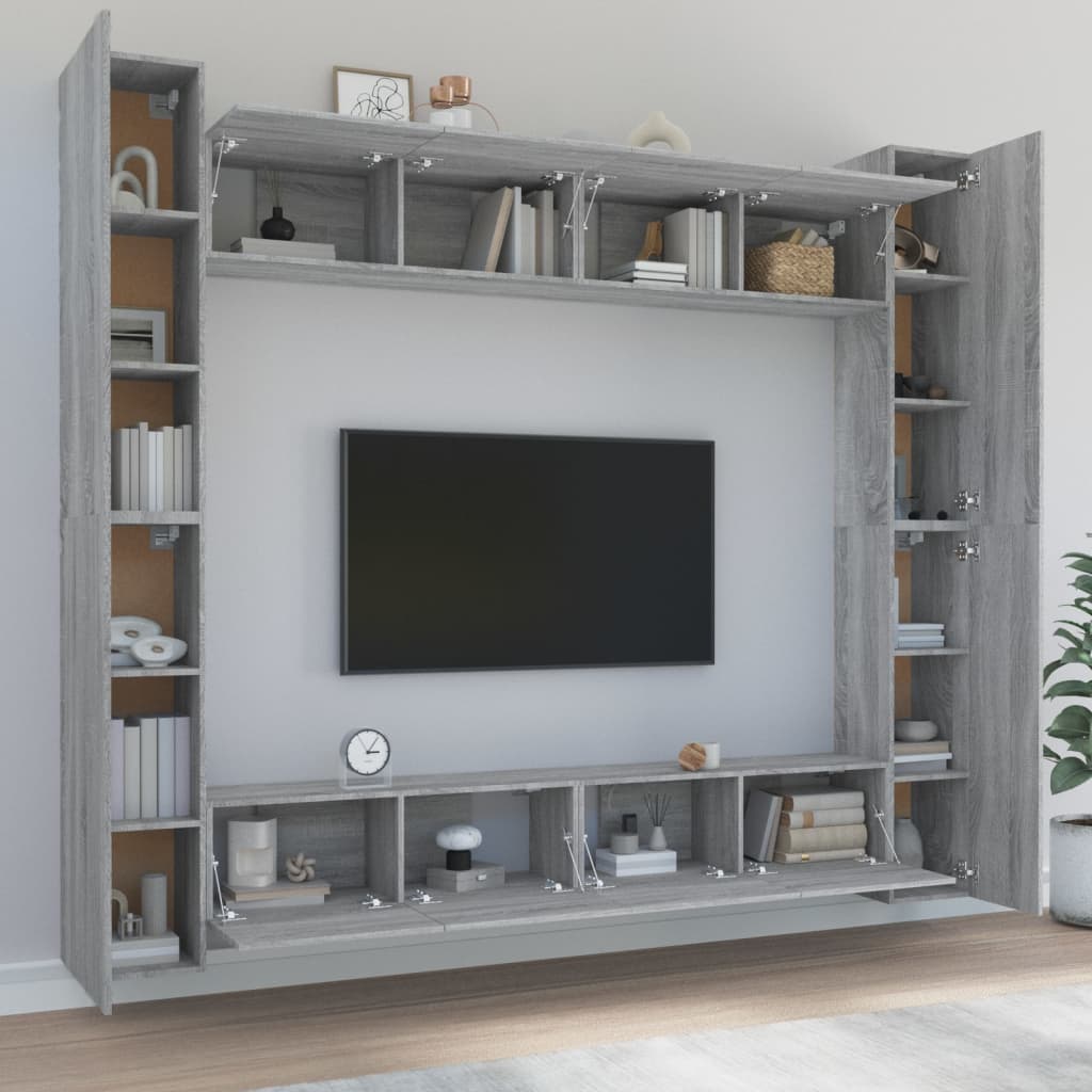vidaXL 8-dijelni set TV ormarića sivog sonome konstruirano drvo