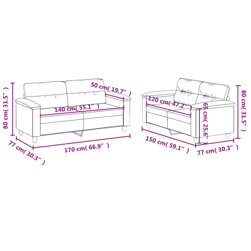 vidaXL 2-dijelni set sofa s jastucima boja cappuccina od umjetne kože