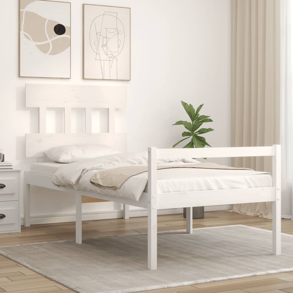vidaXL Krevet za starije s uzglavljem bijeli 100x200 cm masivnog drva