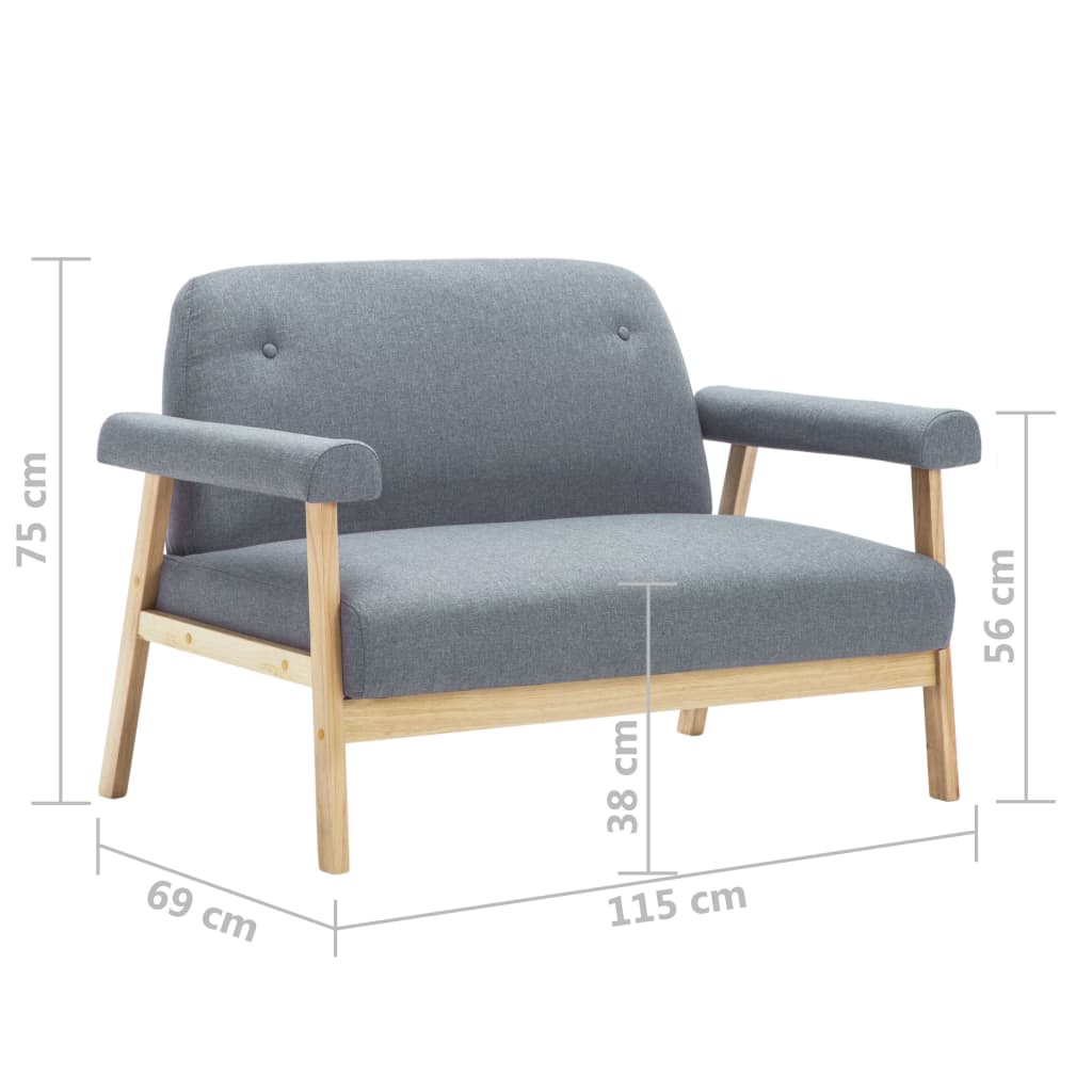 vidaXL 2-dijelni set sofa od tkanine za 3 osobe svjetlosivi