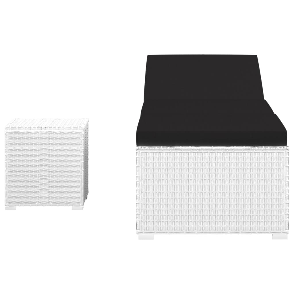vidaXL Ležaljka za sunčanje s jastukom i stolićem od poliratana bijela