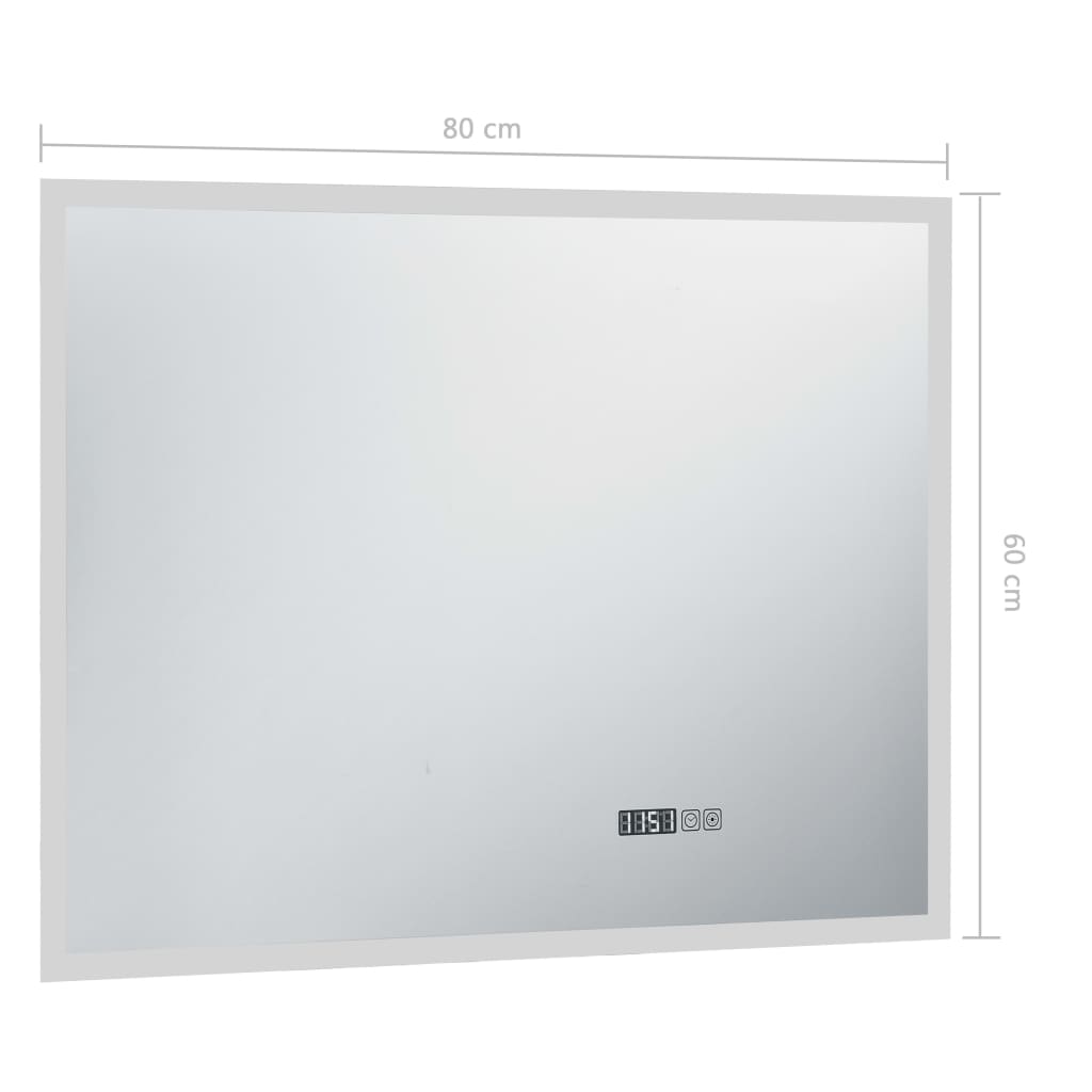 vidaXL Kupaonsko LED ogledalo sa senzorom na dodir i satom 80 x 60 cm