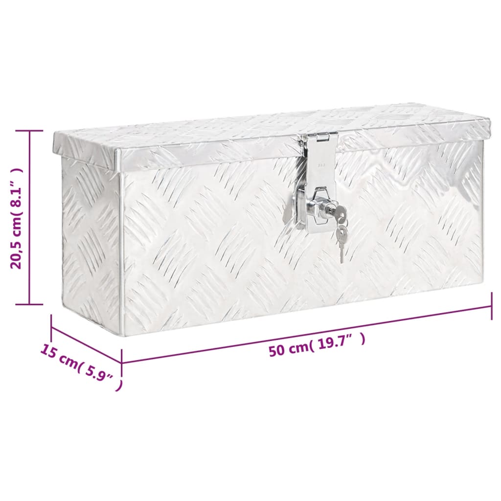 vidaXL Kutija za pohranu srebrna 50 x 15 x 20,5 cm aluminijska