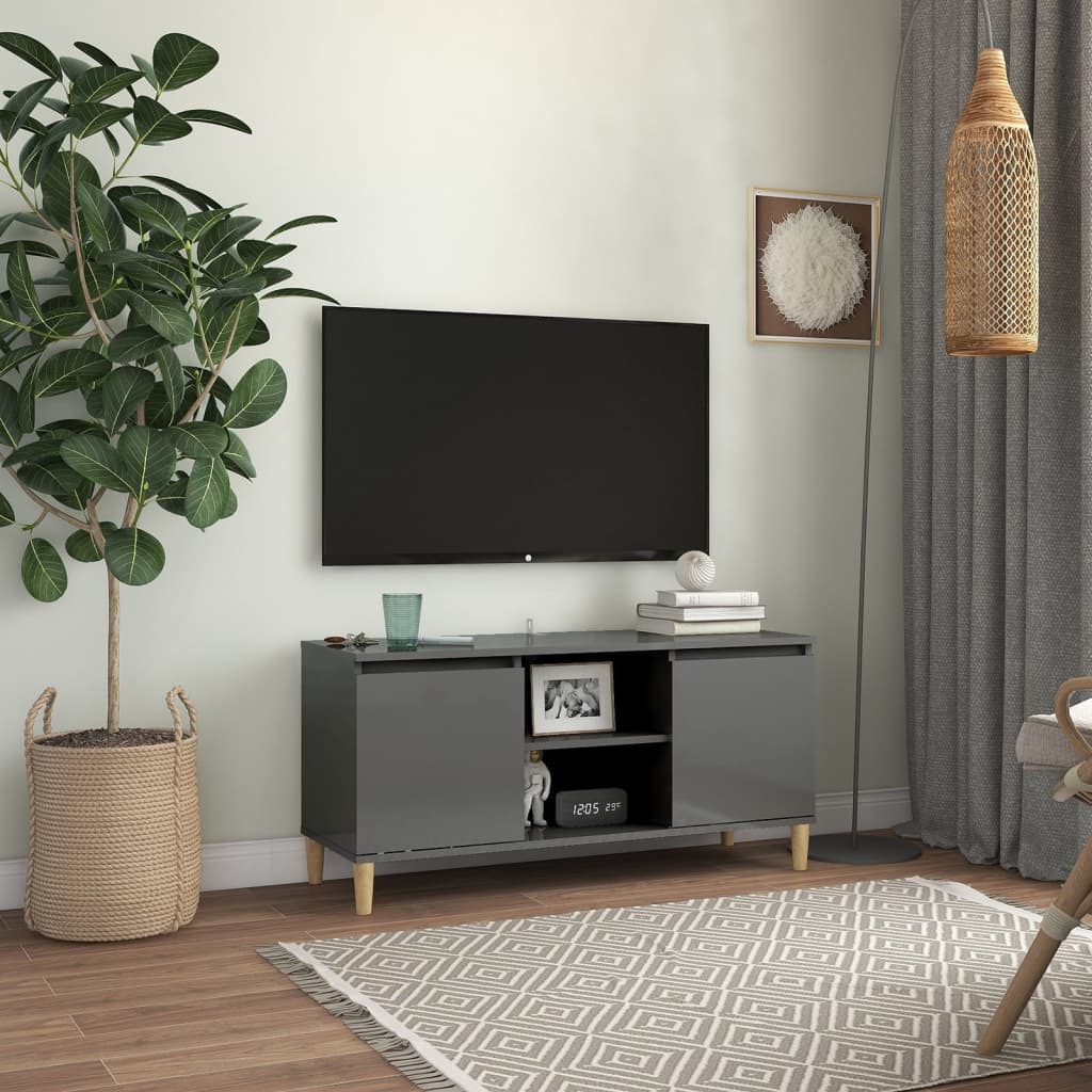 vidaXL TV ormarić s drvenim nogama sjajni sivi 103,5 x 35 x 50 cm