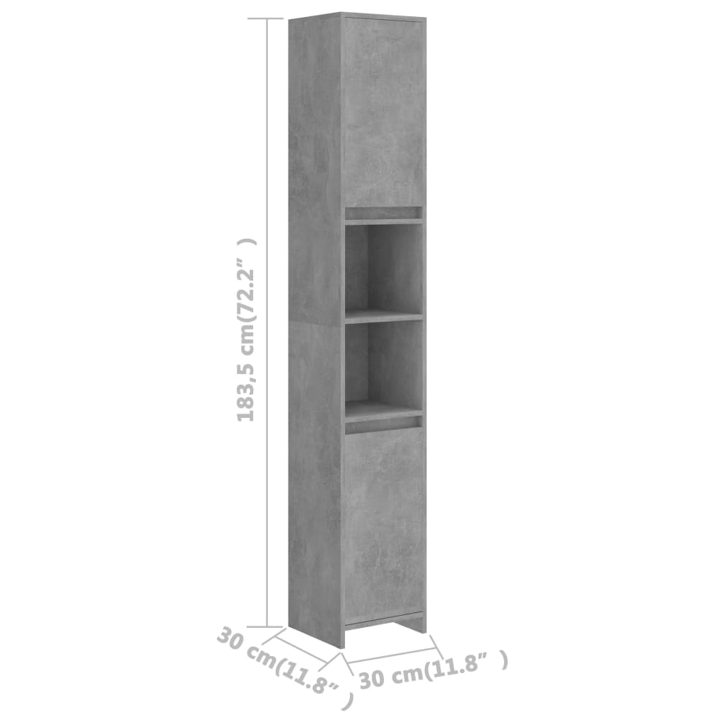vidaXL Kupaonski ormarić boja betona 30x30x183,5 cm konstruirano drvo