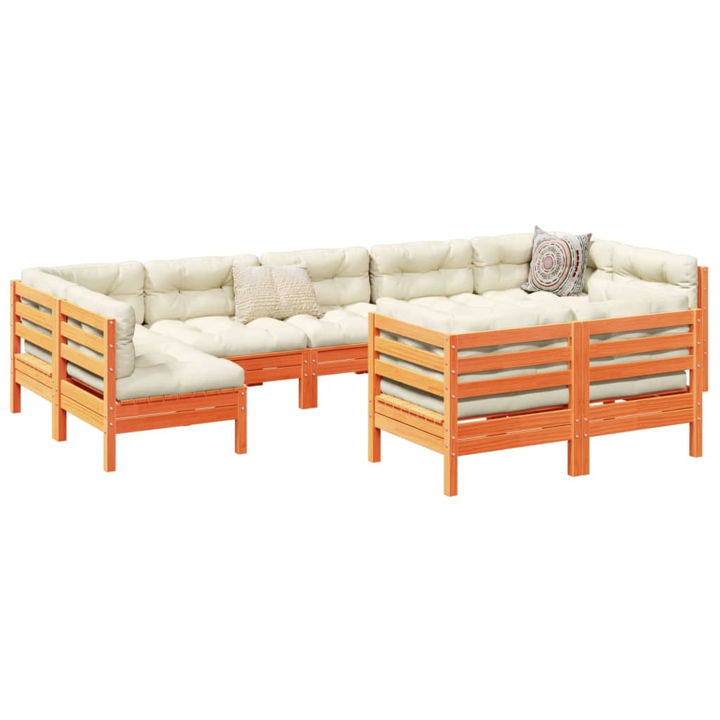 vidaXL 9-dijelni set vrtnih sofa s jastucima voštano smeđi od borovine