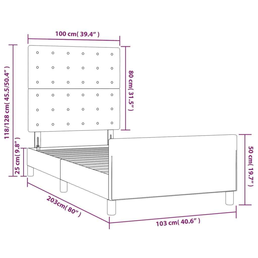 vidaXL Okvir za krevet s uzglavljem tamnosivi 100x200 cm baršunasti
