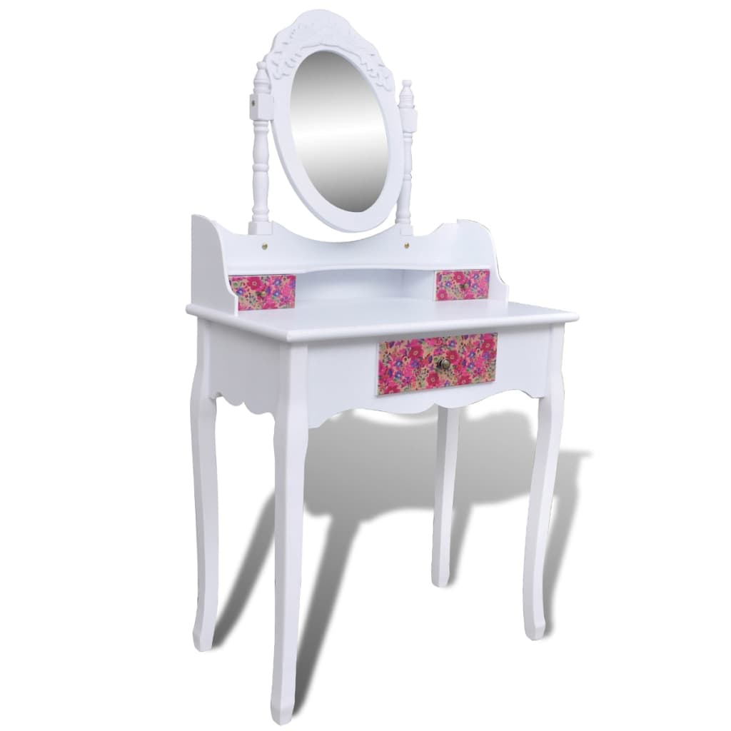 vidaXL Toaletni stolić s ogledalom i stolcem cvjetni uzorak