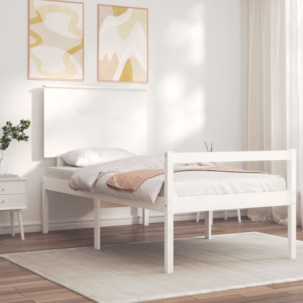 vidaXL Krevet za starije s uzglavljem bijeli 90x200 cm masivnog drva