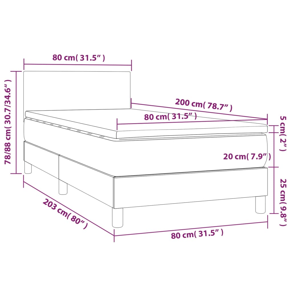 vidaXL Box spring krevet s madracem svjetlosivi 80 x 200 cm baršunasti