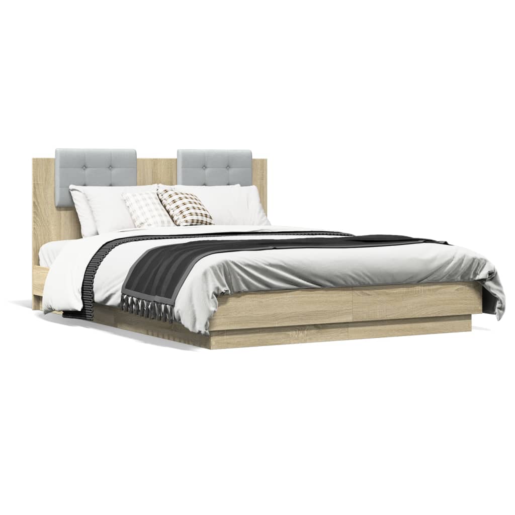 vidaXL Okvir kreveta s uzglavljem LED boja hrasta sonome 135 x 190 cm