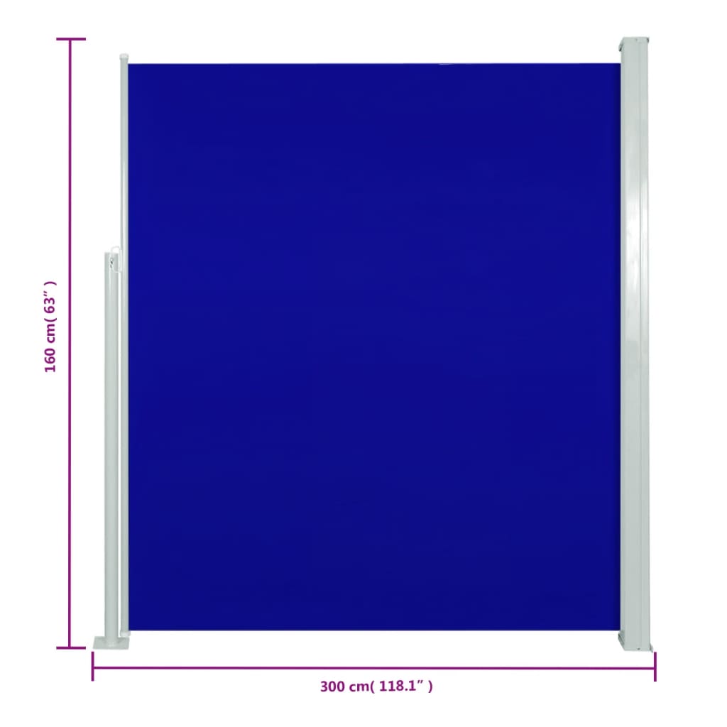 vidaXL Uvlačiva bočna tenda za terasu 160 x 300 cm plava