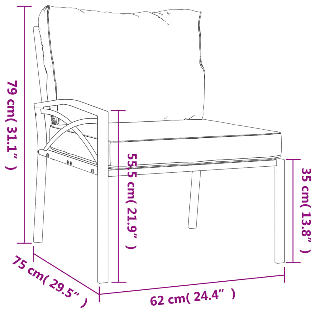 vidaXL Vrtne stolice sa sivim jastucima 2 kom 62 x 75 x 79 cm čelične