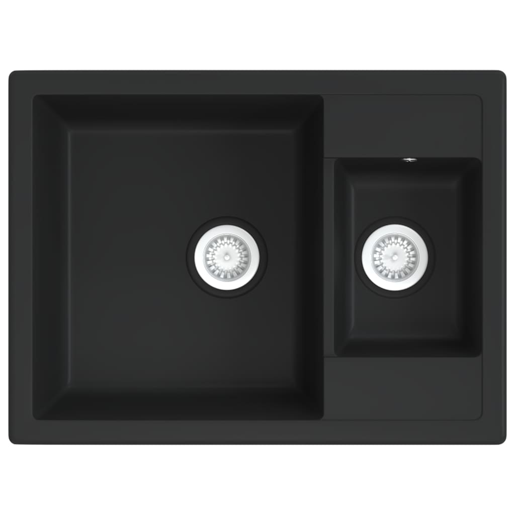 vidaXL Kuhinjski sudoper s dvije kadice crni granitni