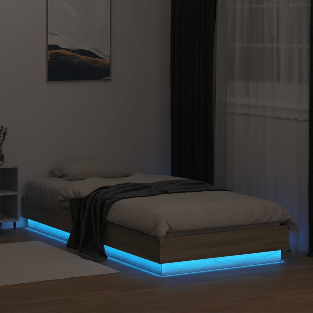 vidaXL Okvir kreveta s LED svjetlima boja hrasta sonome 90 x 200 cm