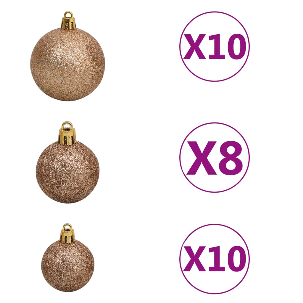 vidaXL Umjetno osvijetljeno božićno drvce s kuglicama i šiškama 210 cm