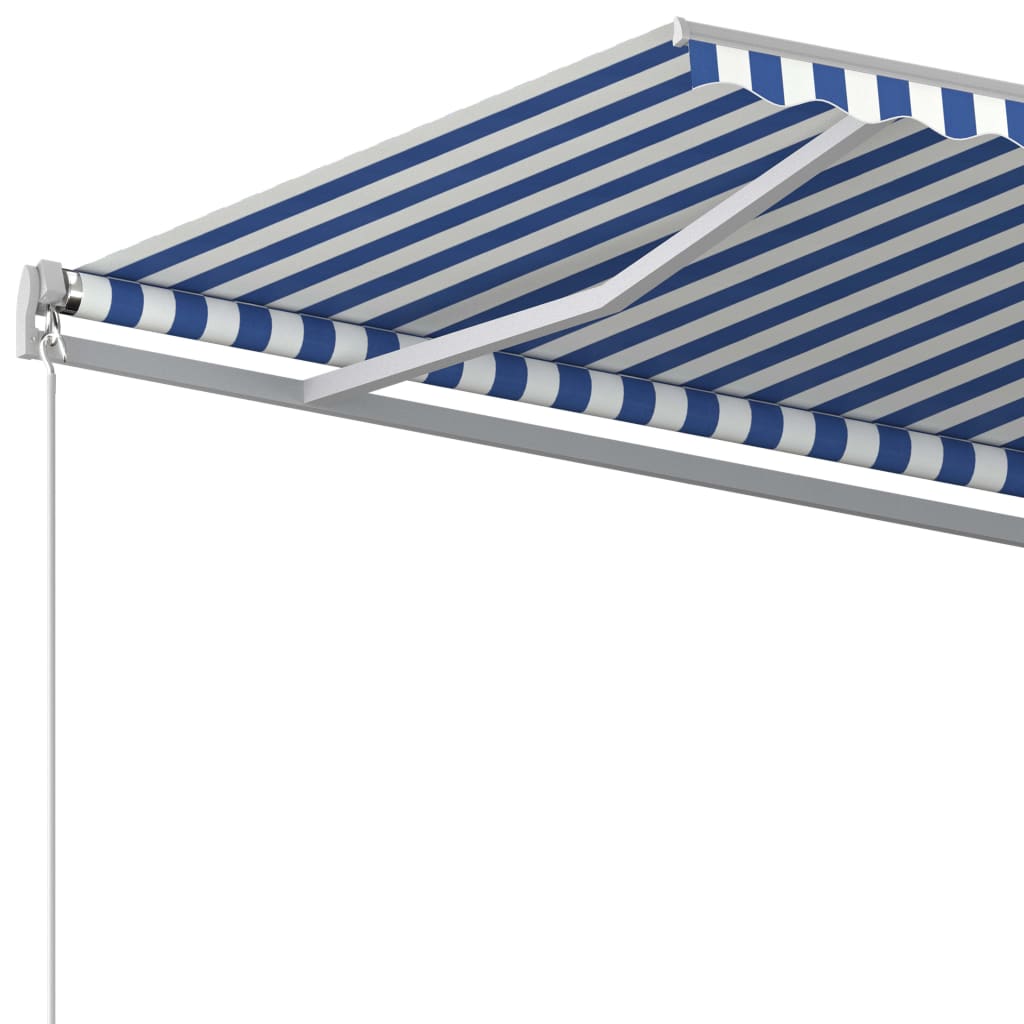 vidaXL Automatska tenda na uvlačenje sa stupovima 5x3 m plavo-bijela