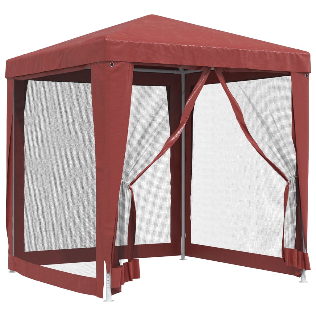 vidaXL Šator za zabave s 4 mrežasta bočna zida crveni 2 x 2 m HDPE
