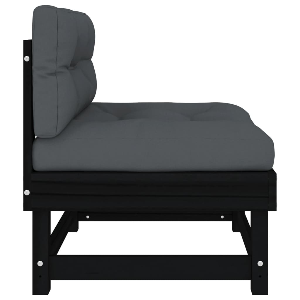 vidaXL Srednje sofe s jastucima 2 kom crne od masivne borovine