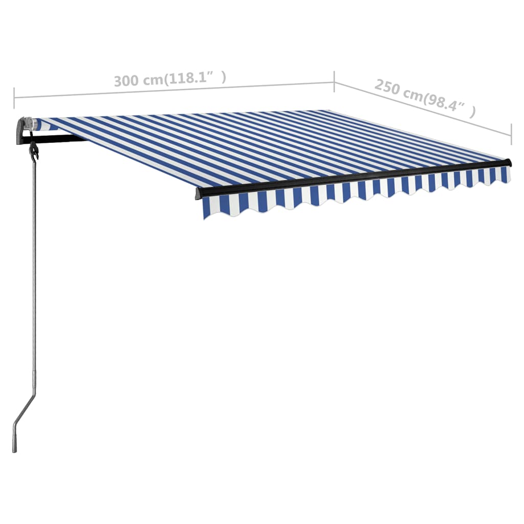 vidaXL Samostojeća tenda na ručno uvlačenje 300 x 250 cm plavo-bijela