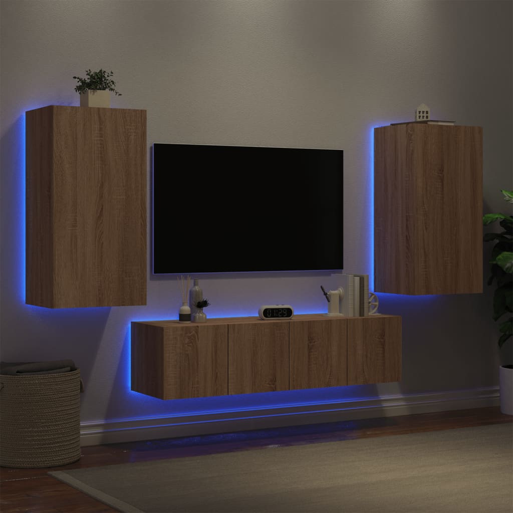 vidaXL 4-dijelni zidni TV elementi s LED svjetlima boja hrasta drveni