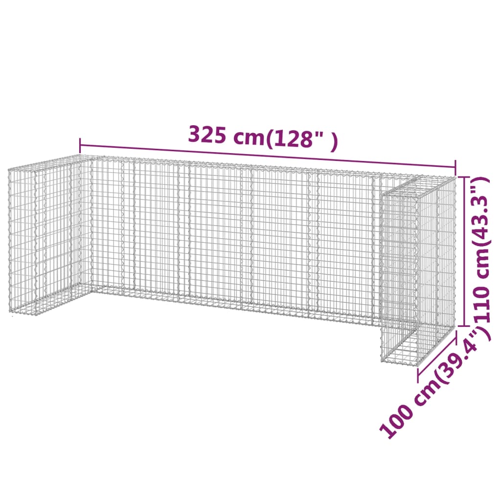 vidaXL Gabionski zid za kante od pocinčanog čelika 325 x 100 x 110 cm