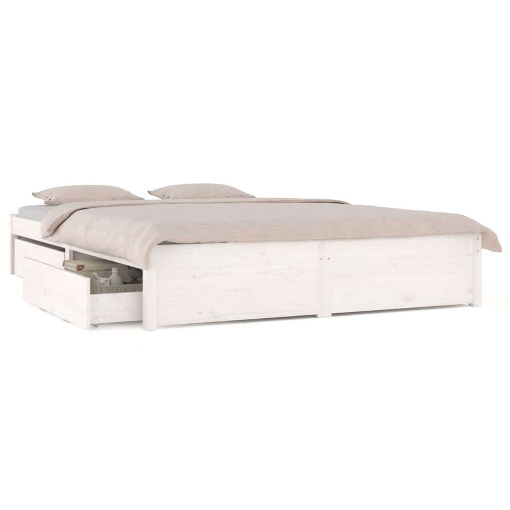 vidaXL Okvir za krevet s ladicama bijeli 135 x 190 cm bračni