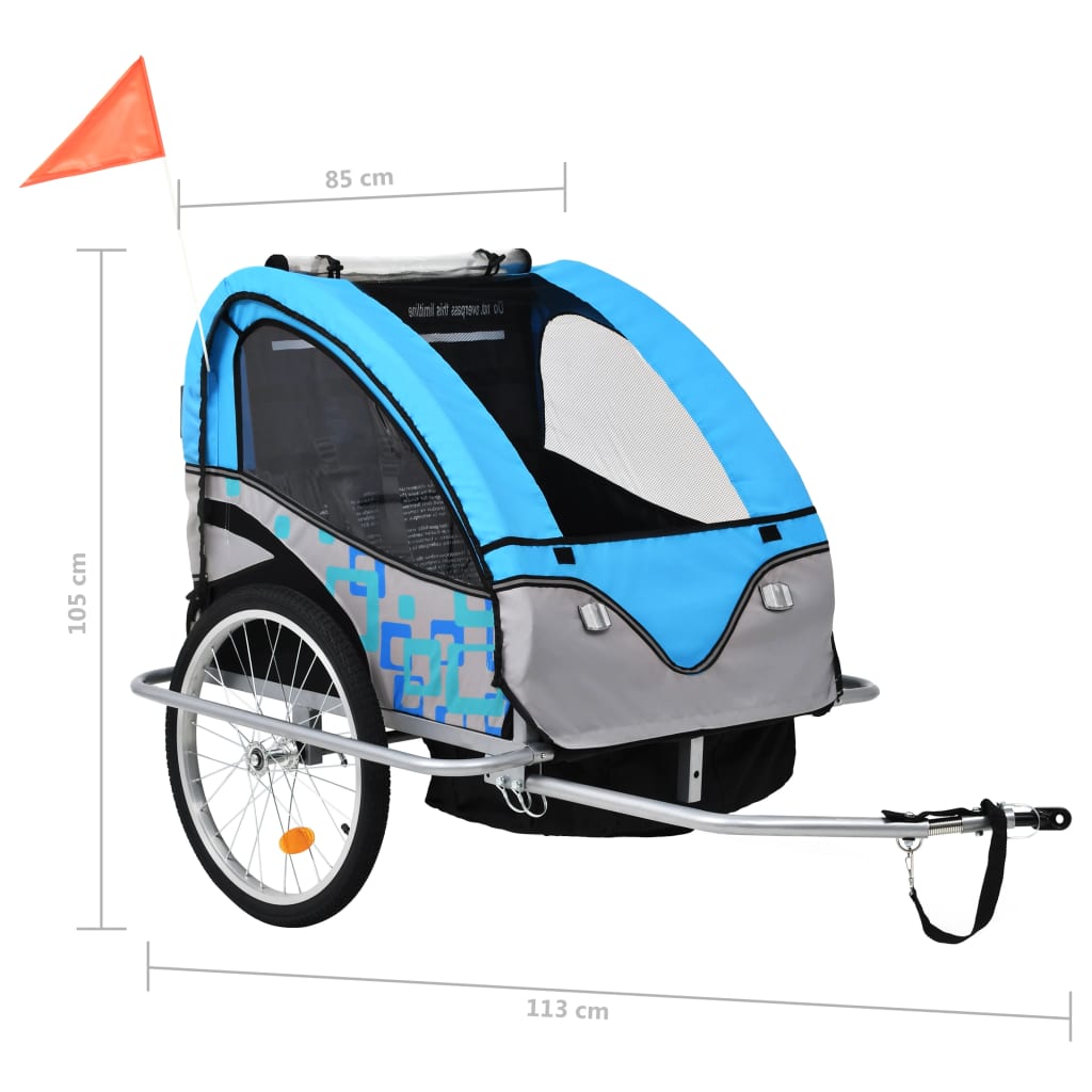 vidaXL 2-u-1 prikolica za bicikl i kolica plavo-siva