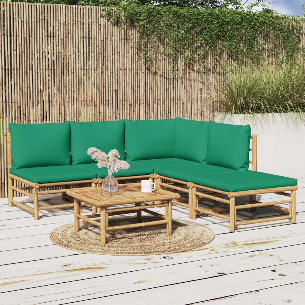 vidaXL 6-dijelna vrtna garnitura od bambusa sa zelenim jastucima