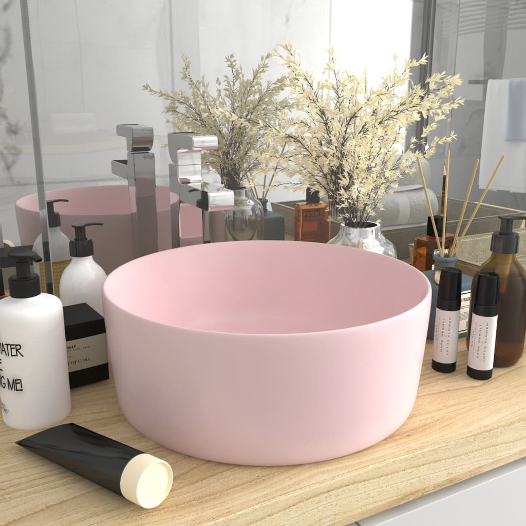 vidaXL Luksuzni okrugli umivaonik mat ružičasti 40 x 15 cm keramički