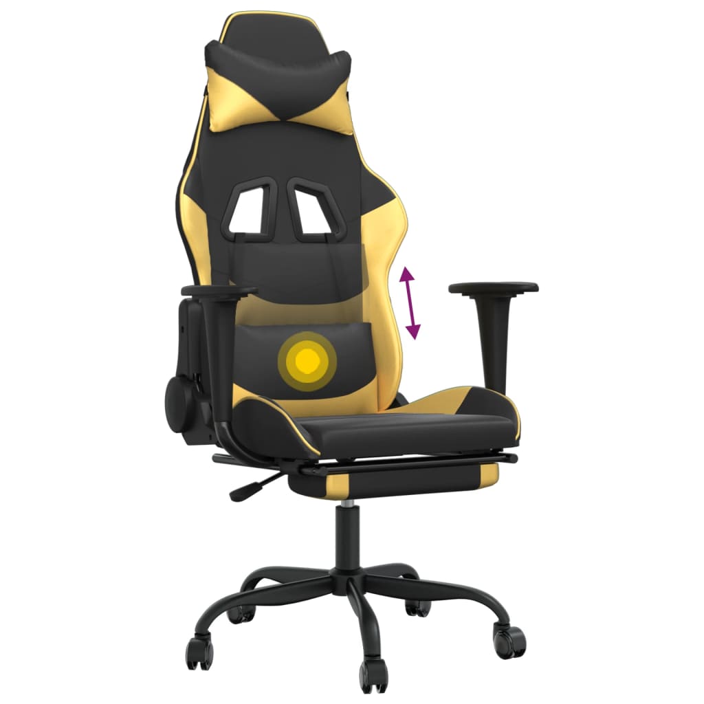 vidaXL Masažna igraća stolica s osloncem crno-zlatna od umjetne kože