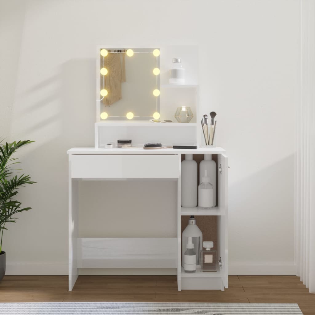 vidaXL Toaletni stolić s LED Bijela visokog sjaja 86,5x35x136 cm