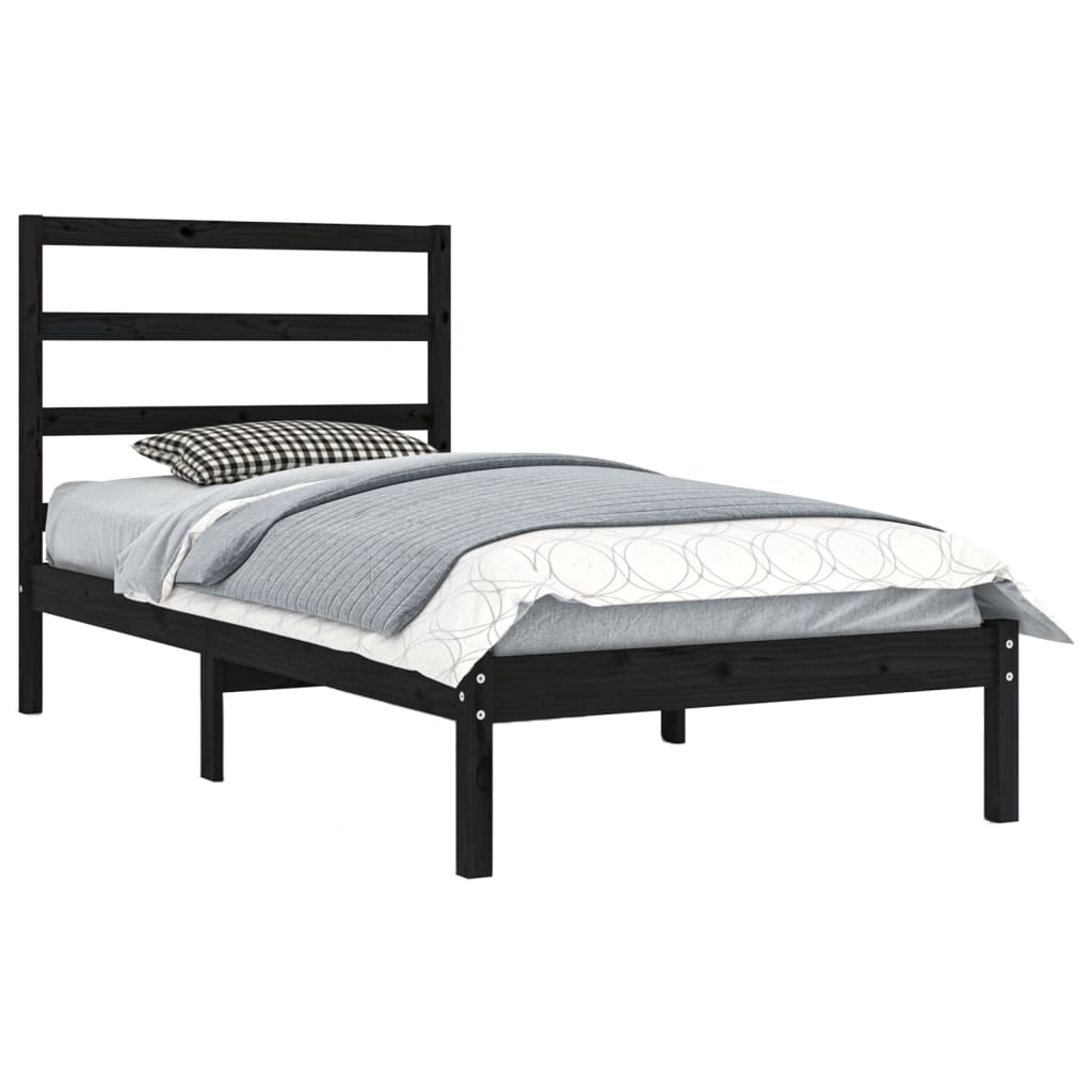 vidaXL Okvir za krevet crni od masivnog drva 90 x 190 cm mali