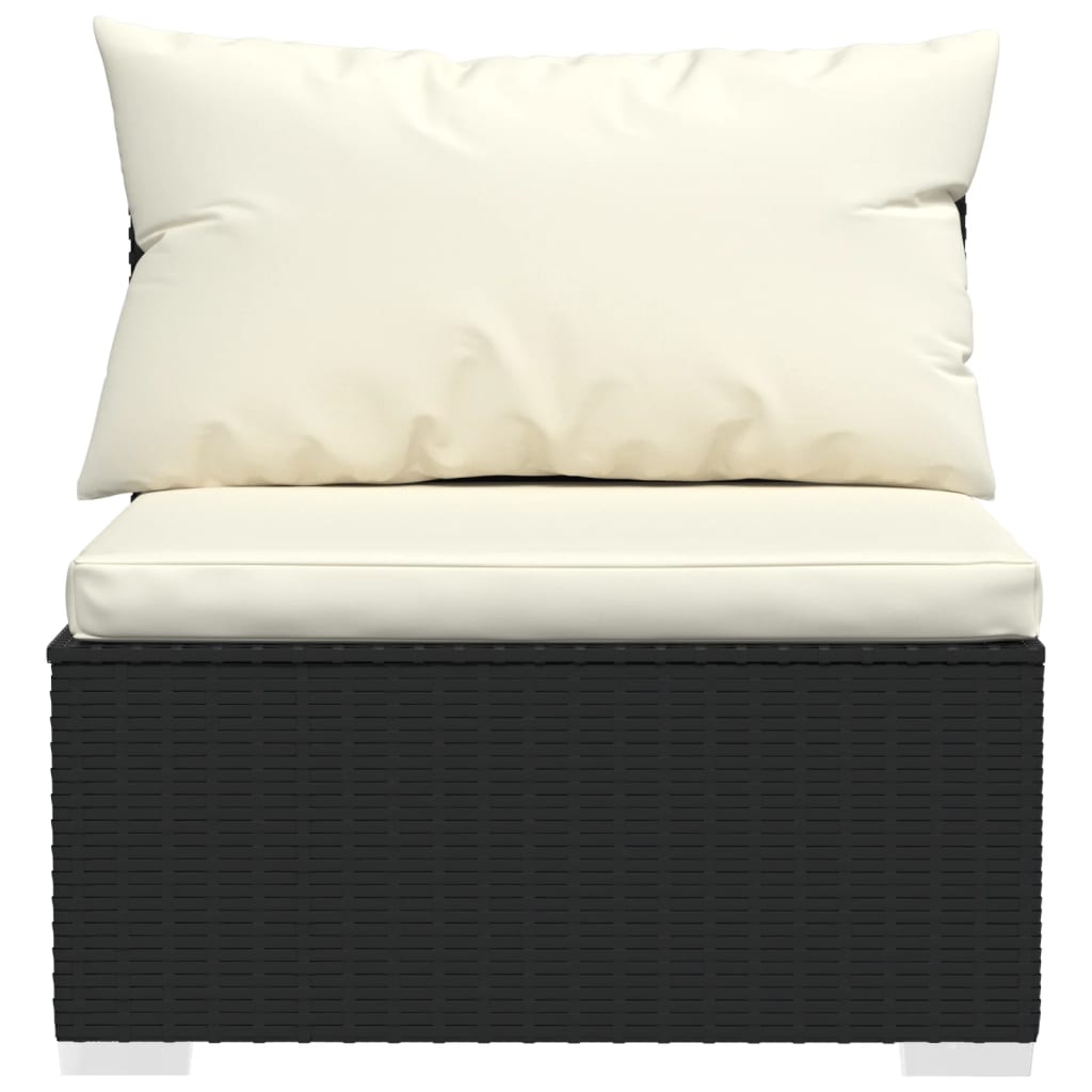 vidaXL Srednja vrtna sofa s jastucima crna od poliratana