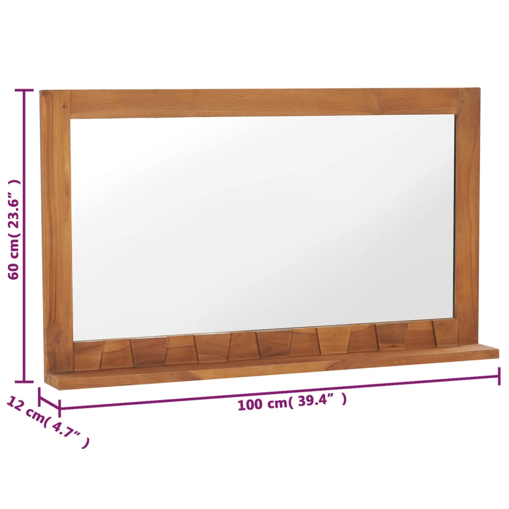 vidaXL Zidno ogledalo s policom 100 x 12 x 60 cm od masivne tikovine