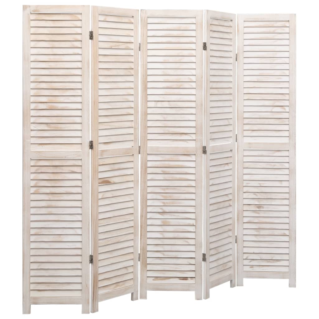 vidaXL Sobna pregrada s 5 panela bijela 175 x 165 cm drvena