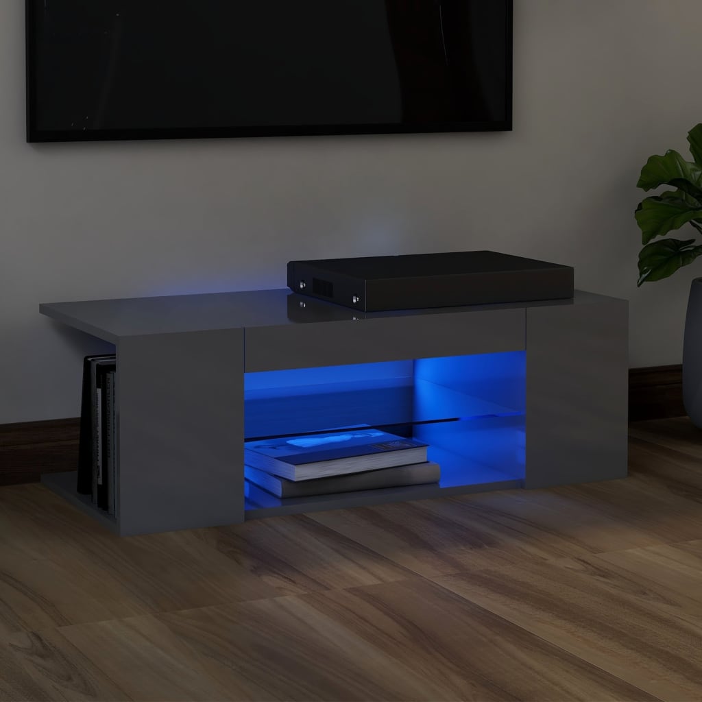 vidaXL TV ormarić s LED svjetlima visoki sjaj sivi 90 x 39 x 30 cm