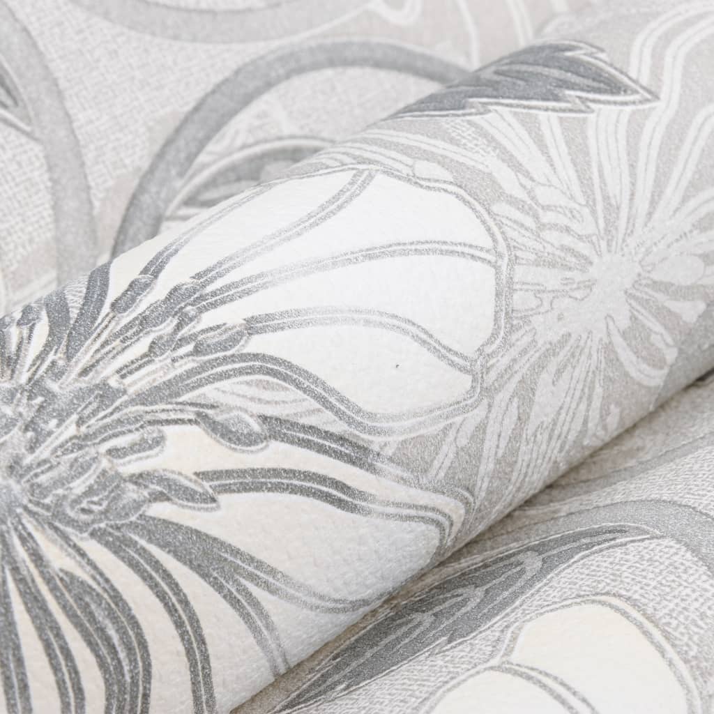 vidaXL Zidna tapeta 3D s cvjetnim uzorkom siva