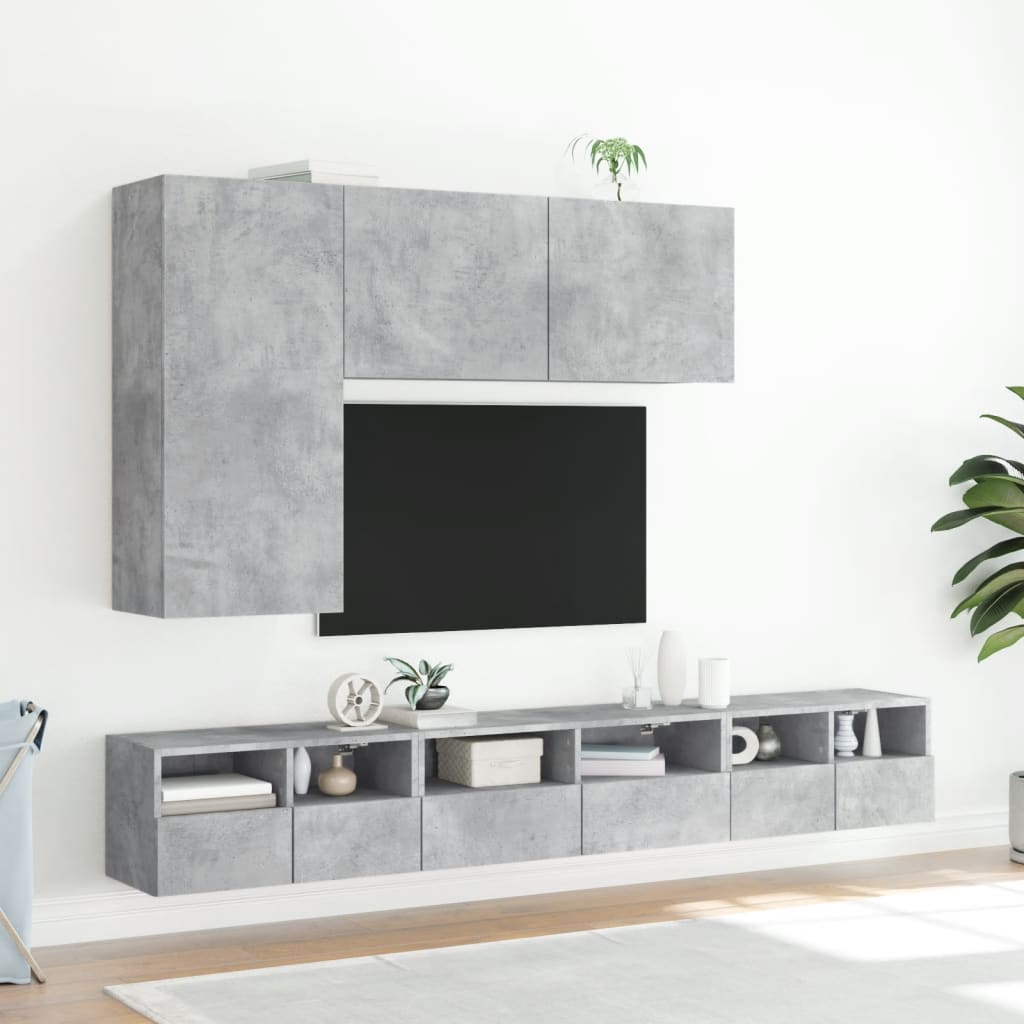 vidaXL 5-dijelni zidni TV ormarići svjetlima boja betona drveni