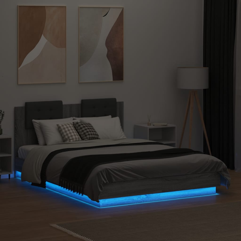 vidaXL Okvir kreveta s uzglavljem LED siva boja hrasta 120 x 190 cm