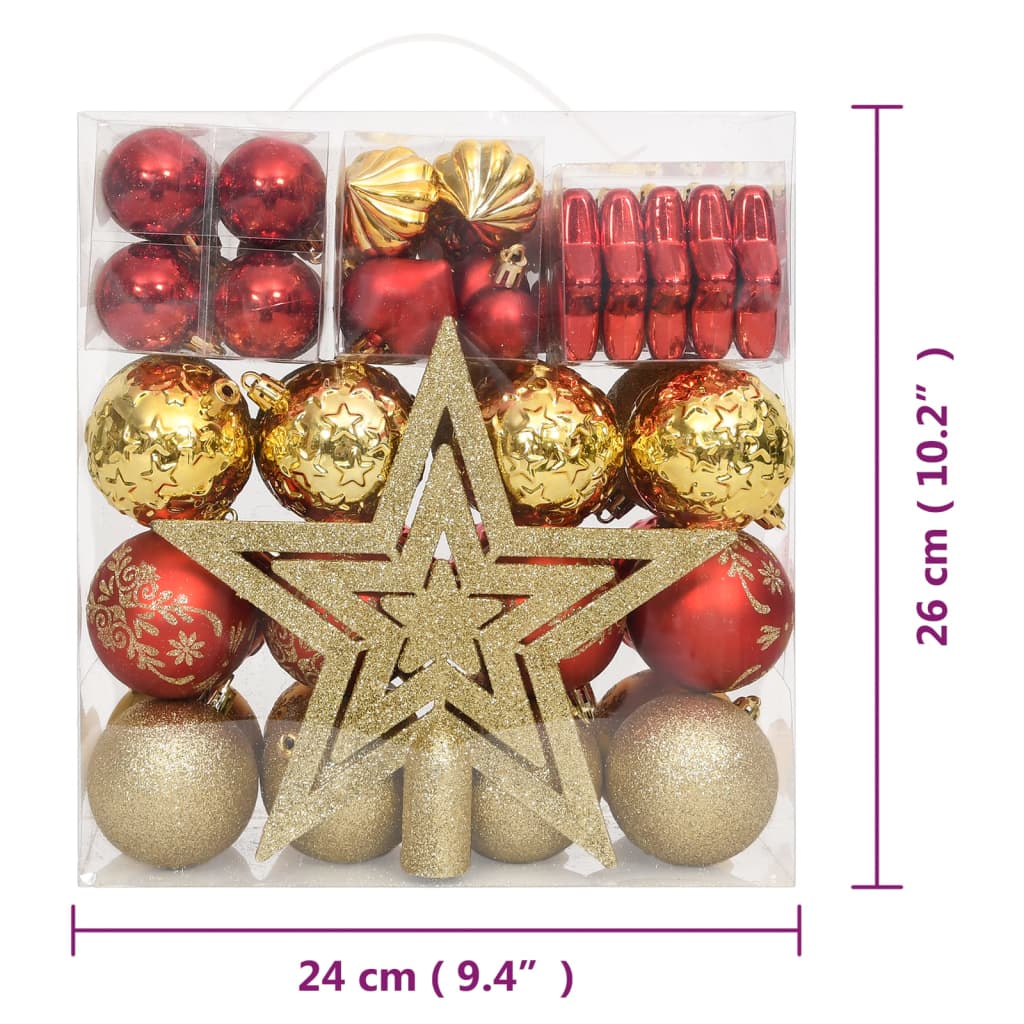 vidaXL Set božićnih kuglica od 70 komada zlatne i crvene