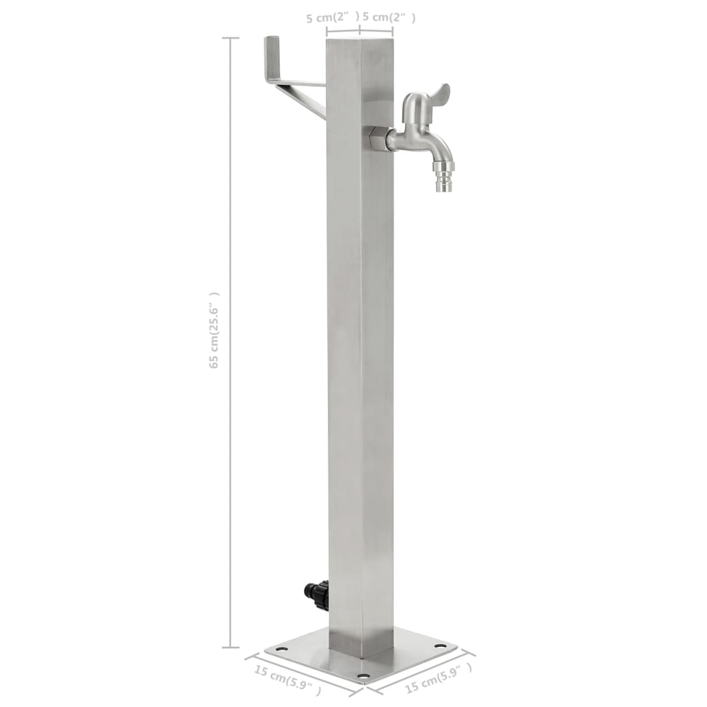 vidaXL Vrtni stup za vodu od nehrđajućeg čelika četvrtasti 65 cm