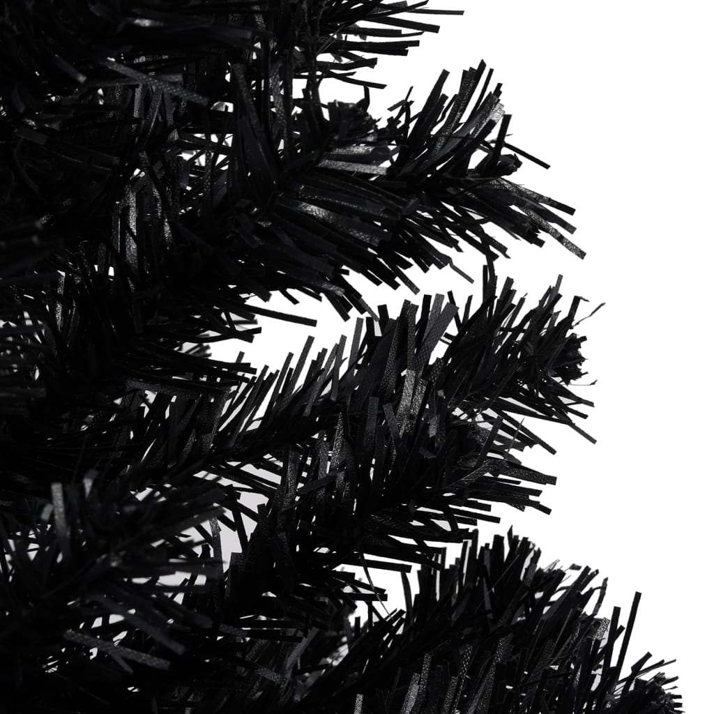 vidaXL Umjetno osvijetljeno božićno drvce s kuglicama crno 150 cm PVC