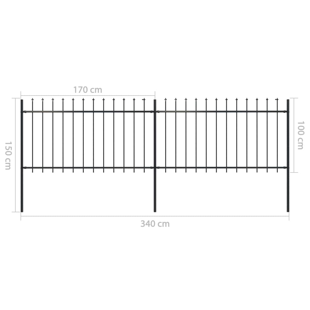 vidaXL Vrtna ograda s ukrasnim kopljima čelična 3,4 x 1 m crna