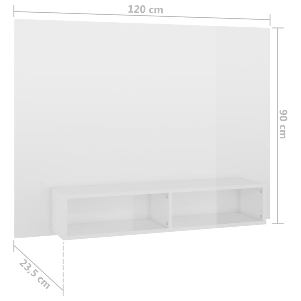 vidaXL Zidni TV ormarić visoki sjaj bijeli 120 x 23,5 x 90 cm iverica