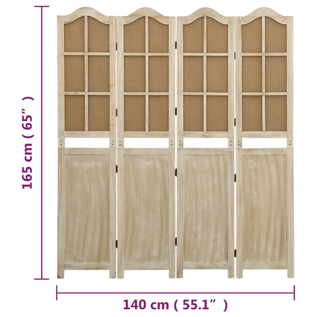 vidaXL Sobna pregrada s 4 panela smeđa 140x165 cm od tkanine